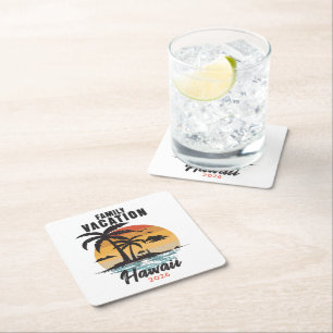 Family Vacation Hawaii 2026 Tropical Square Paper Coaster