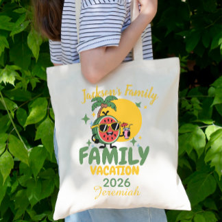 Family vacation personalized name matching tote bag