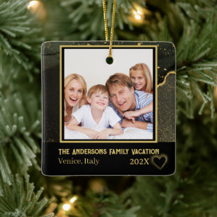 Family Vacation photo black and gold Ceramic Ornament