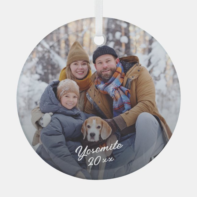 family vacation photo keepsake glass ornament (Front)