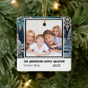 Family Vacation photo winter Wonderland Ceramic Ornament