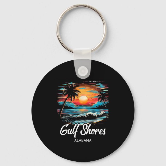 Family Vacation Retro Sunset Alabama Gulf Shores  Keychain (Front)