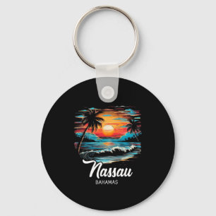 Family Vacation Retro Sunset Bahamas Nau  Keychain