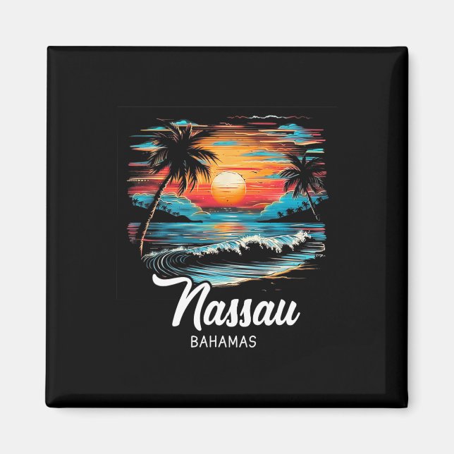 Family Vacation Retro Sunset Bahamas Nau  Magnet (Front)