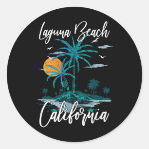 Family Vacation Retro Sunset California Laguna Bea Classic Round Sticker