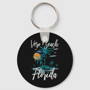 Family Vacation Retro Sunset Florida Vero Beach Keychain