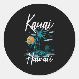 Family Vacation Retro Sunset Hawaii Kauai  Classic Round Sticker