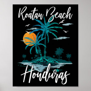 Family Vacation Retro Sunset Honduras Roatan Beach Poster