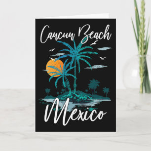 Family Vacation Retro Sunset Mexico Cancun Beach  Card