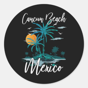 Family Vacation Retro Sunset Mexico Cancun Beach  Classic Round Sticker
