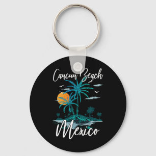 Family Vacation Retro Sunset Mexico Cancun Beach  Keychain