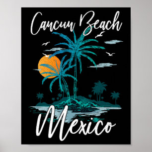 Family Vacation Retro Sunset Mexico Cancun Beach Poster