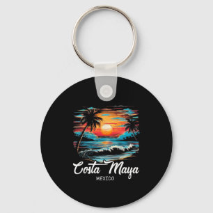 Family Vacation Retro Sunset Mexico Costa Maya Keychain