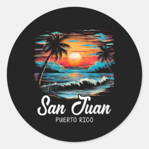 Family Vacation Retro Sunset Puerto Rico San Juan  Classic Round Sticker