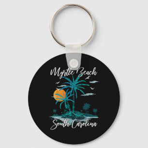 Family Vacation Retro Sunset South Carolina Myrtle Keychain