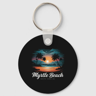 Family Vacation Retro Sunset South Carolina Myrtle Keychain