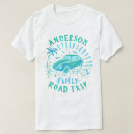 Family Vacation Road Trip Car | Personalized V2 T-Shirt<br><div class="desc">No family road trip is complete without matching t-shirts. These personalized tees show a vintage car, sun rays, a palm tree, and more details inspired by summer. The colour palette is sea green and blue on your choice of shirt colour. All text can be easily changed through the templates, including...</div>