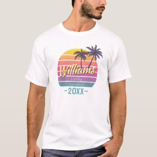 Family Vacation Year Palm Tree Vintage Sunset T-Shirt