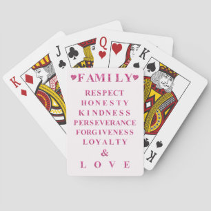 Family Values Game Night, Pink Hearts & Lettering Playing Cards