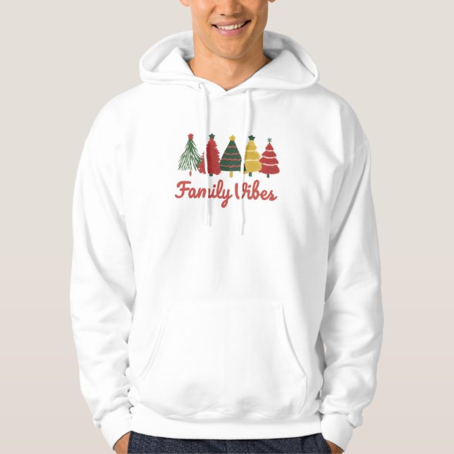 Family Vibes – Cozy Christmas Tree Design Hoodie (Front)