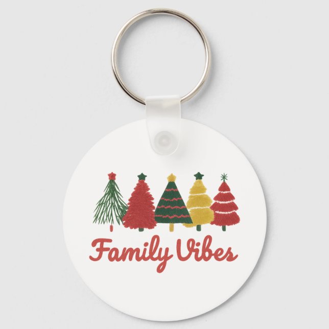 Family Vibes – Cozy Christmas Tree Design Keychain (Front)