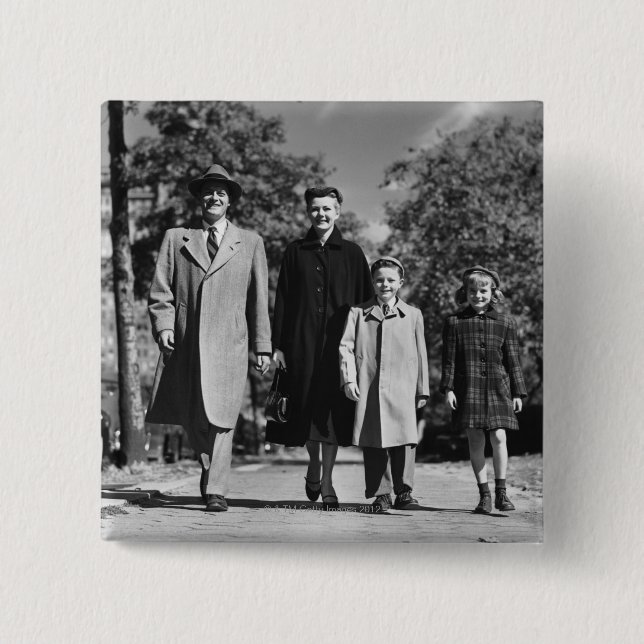 Family Walking 2 Inch Square Button (Front)