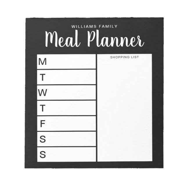 Family Weekly Meal Planner Notepad (Front)