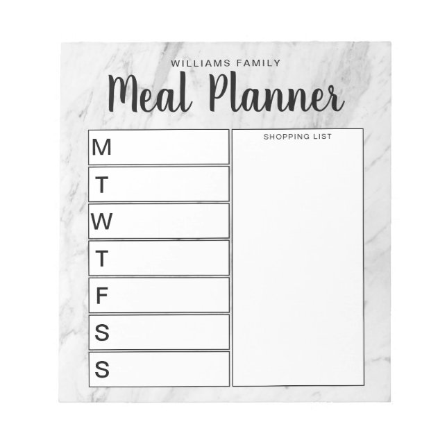 Family Weekly Meal Planner Notepad (Front)