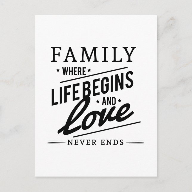 Family: Where Life Begins And Love Never Ends Postcard (Front)