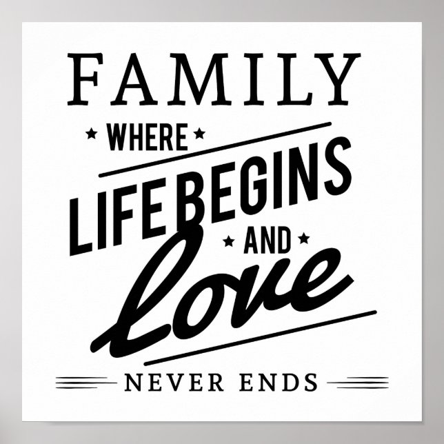 Family Where Life Begins And Love Never Ends Quote Poster (Front)