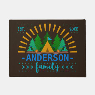 Family Whimsical Camping Theme   Add Name Doormat