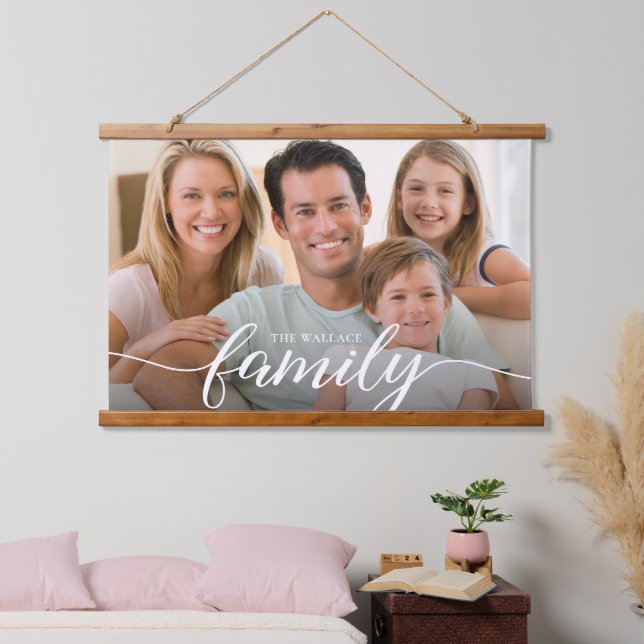 Family white overlay name personalized photo hanging tapestry (Bedroom)