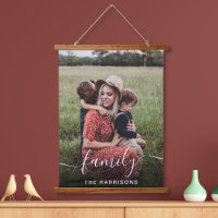 Family White Script Photo Overlay Monogram
