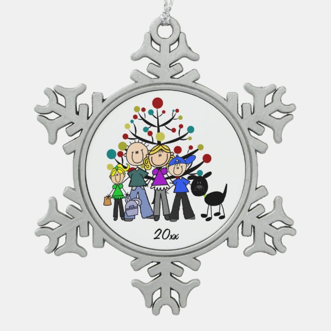 Family With Black Dog Snowflake Ornament (Front)