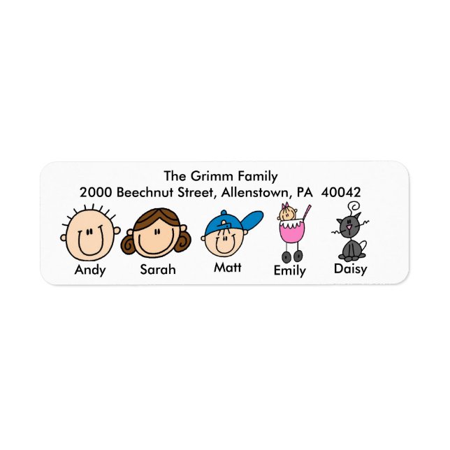 Family With Cat Address Labels (Front)