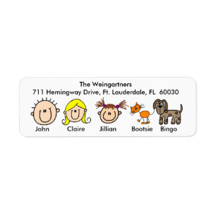 Family With Dog and Cat Address Labels