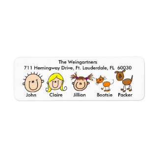 Family With Dog and Cat  Address Labels