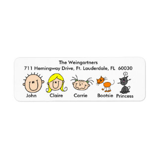 Family With Two Cats  Address Labels