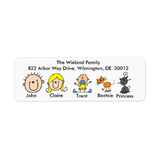 Family With Two Cats  Address Labels