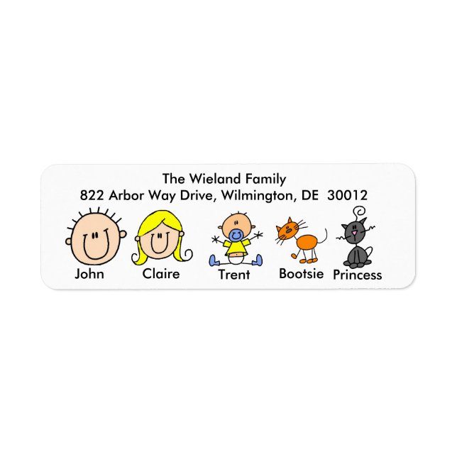 Family With Two Cats  Address Labels (Front)