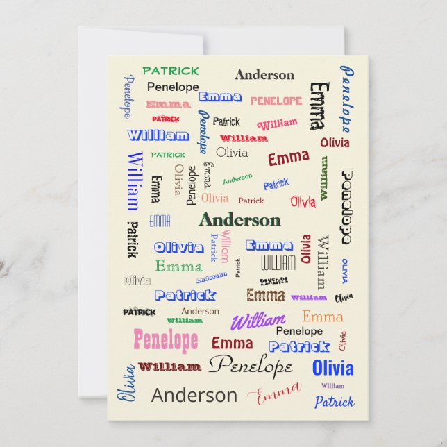 Family Word Cloud Fab Fun Personalised Script  Invitation (Front)