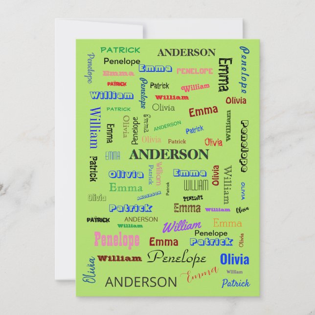 Family Word Cloud Personalised Script Fab Fun Invitation (Front)