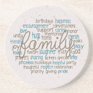 Family Word Cloud with Rope Design Coaster