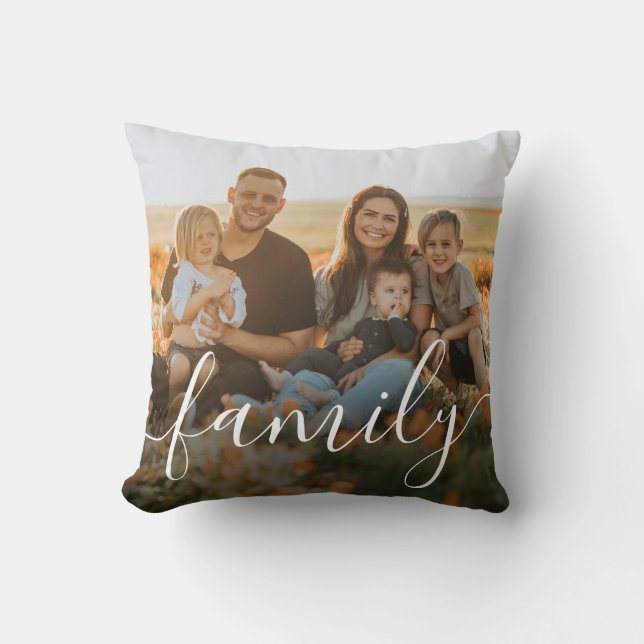 FAMILY Writing Custom Photo Throw Pillow (Front)