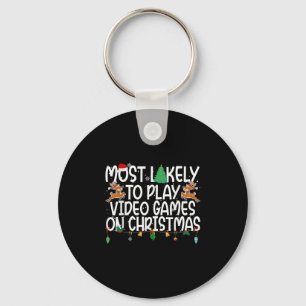 Family Xmas Most Likely To Play Video Games On Chr Keychain