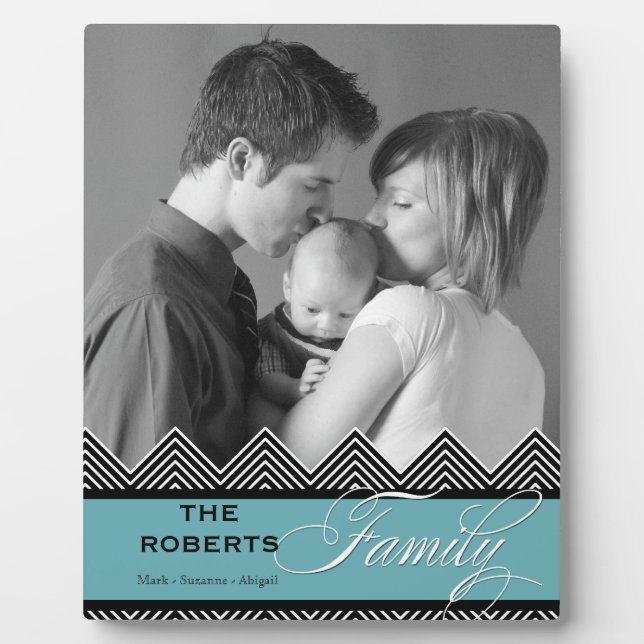 Family Zig Zag Chevron Modern Personalized Photo Plaque (Front)