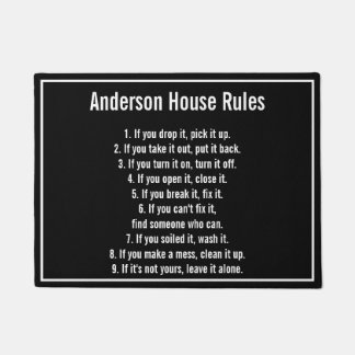 Family's House Rules Black and White Text Template Doormat