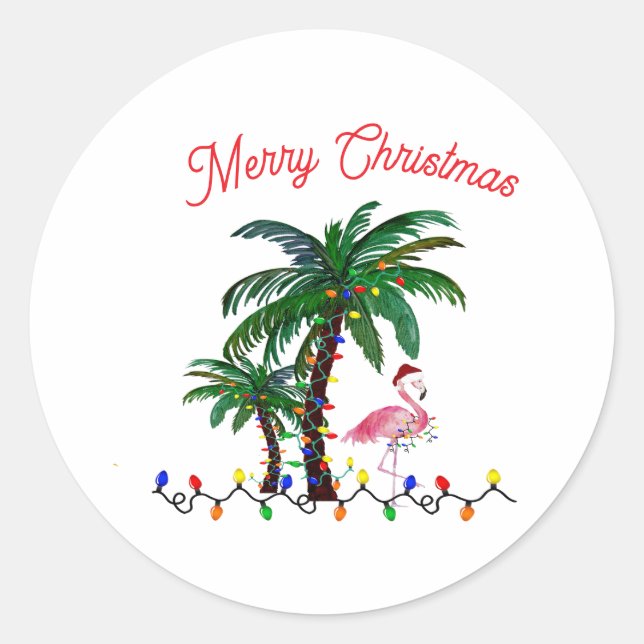 Famingo Christmas Classic Round Sticker (Front)