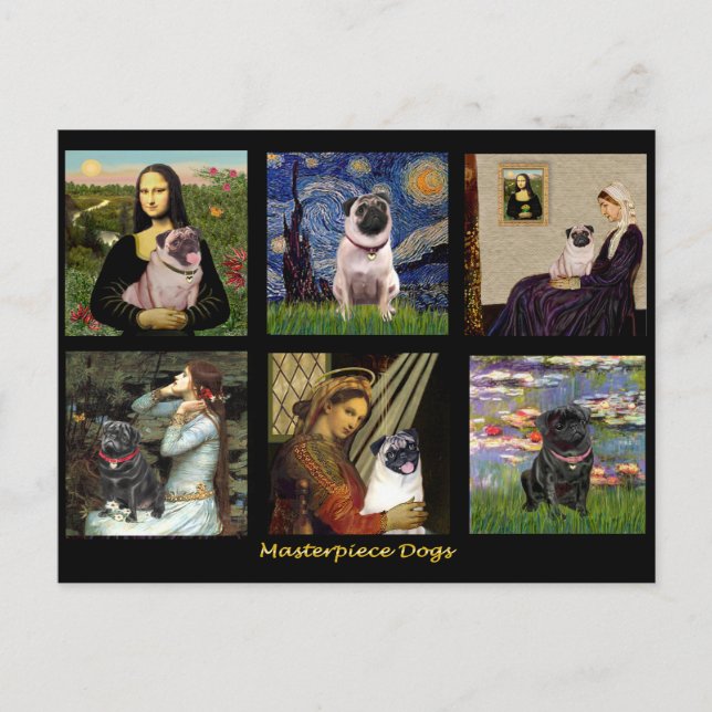 Famous Art Pug Composite #1 Postcard (Front)