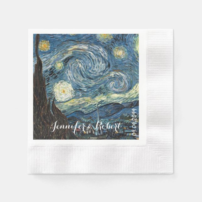 Famous art - Starry Night by Vincent van Gogh. Napkin (Front)